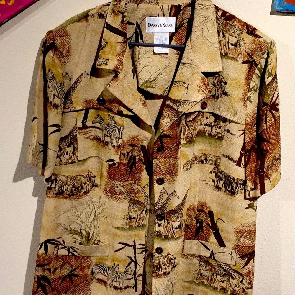 African safari themed button up shirt